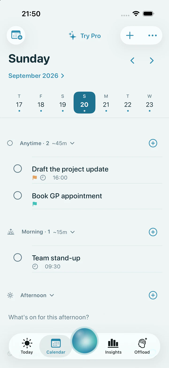 Reset Calendar with flexible Anytime, Morning and Afternoon sections